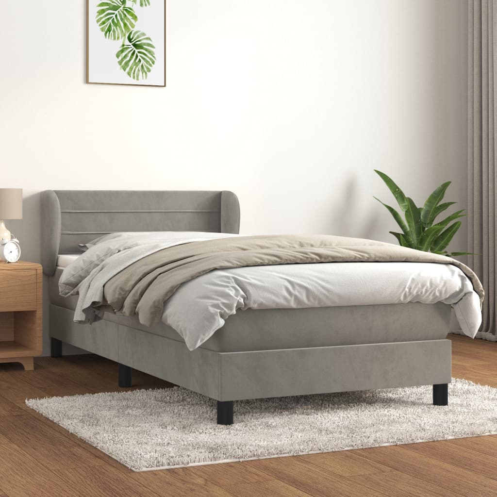 vidaXL Cama com molas/colchão 90x200 cm veludo cinza-claro