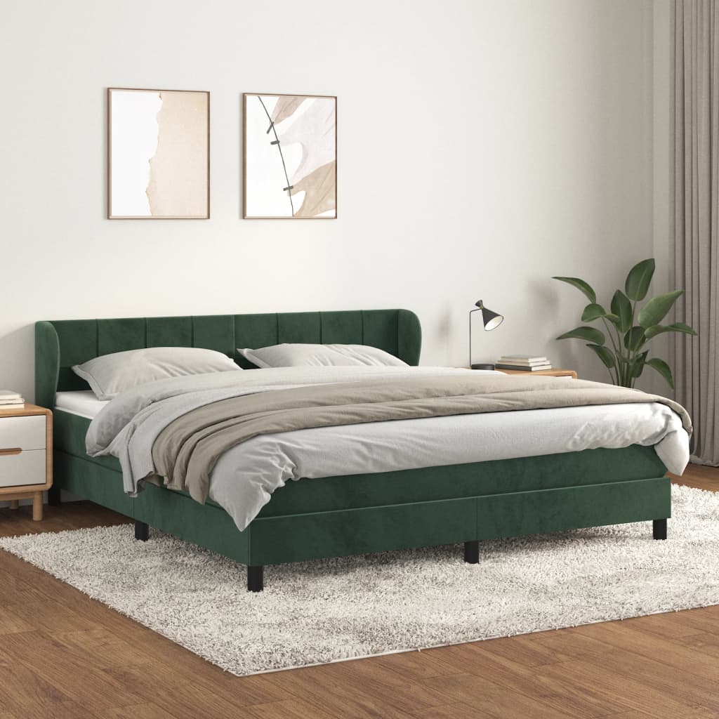 vidaXL Cama com molas/colchão 180x200 cm veludo verde-escuro