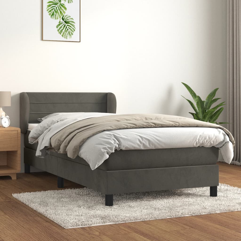 vidaXL Cama com molas/colchão 100x200 cm veludo cinza-escuro