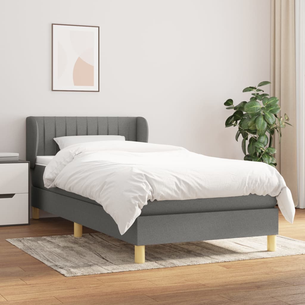 vidaXL Cama com molas/colchão 90x190 cm tecido cinza-escuro