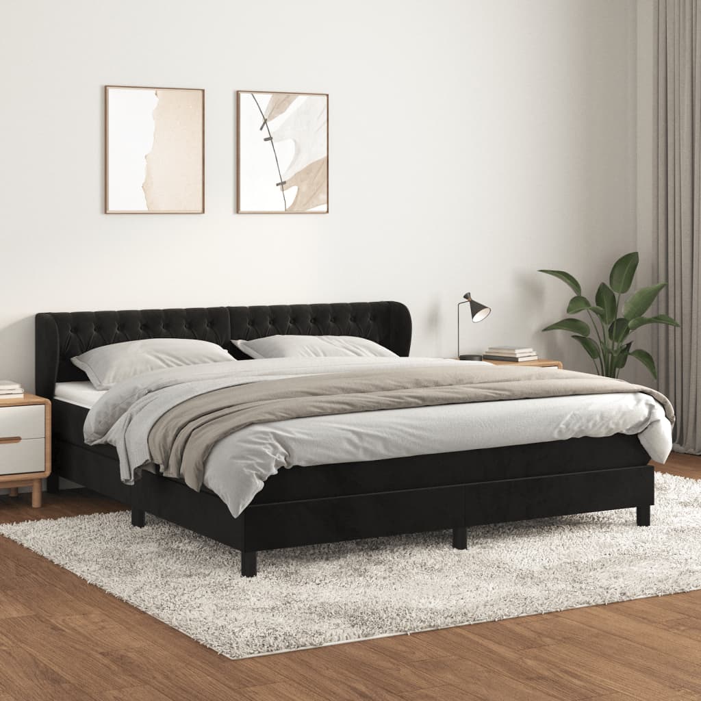 vidaXL Cama com molas/colchão 180x200 cm veludo preto