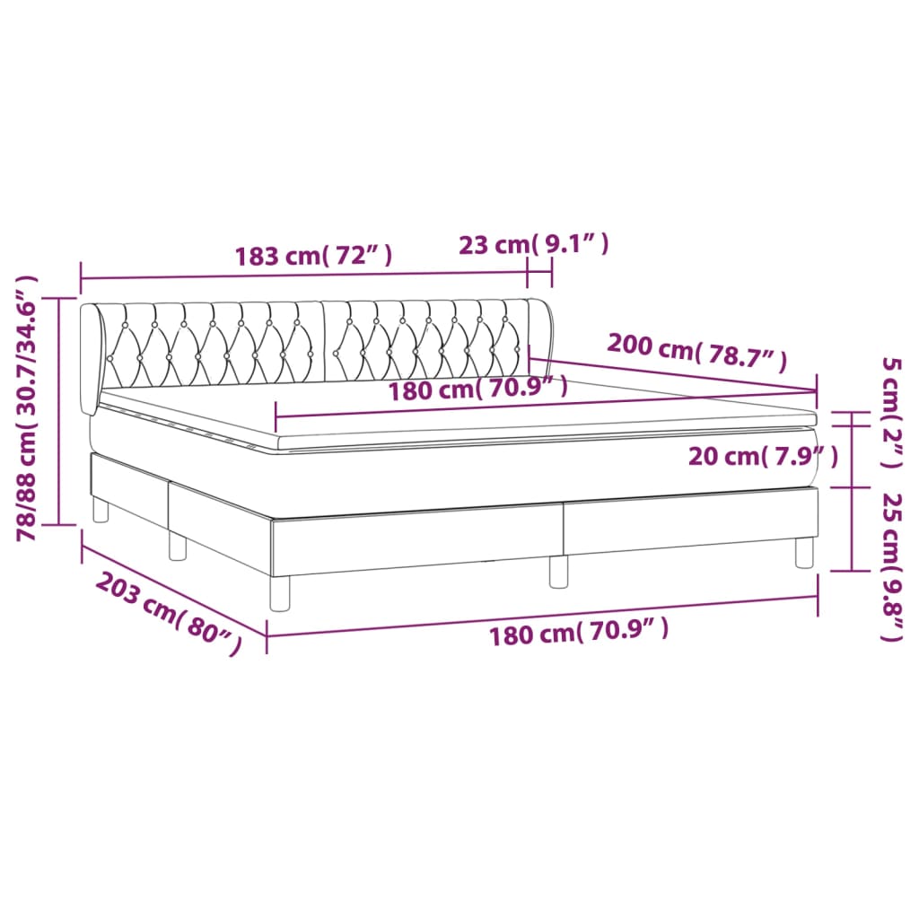 vidaXL Cama com molas/colchão 180x200 cm veludo cinzento-claro