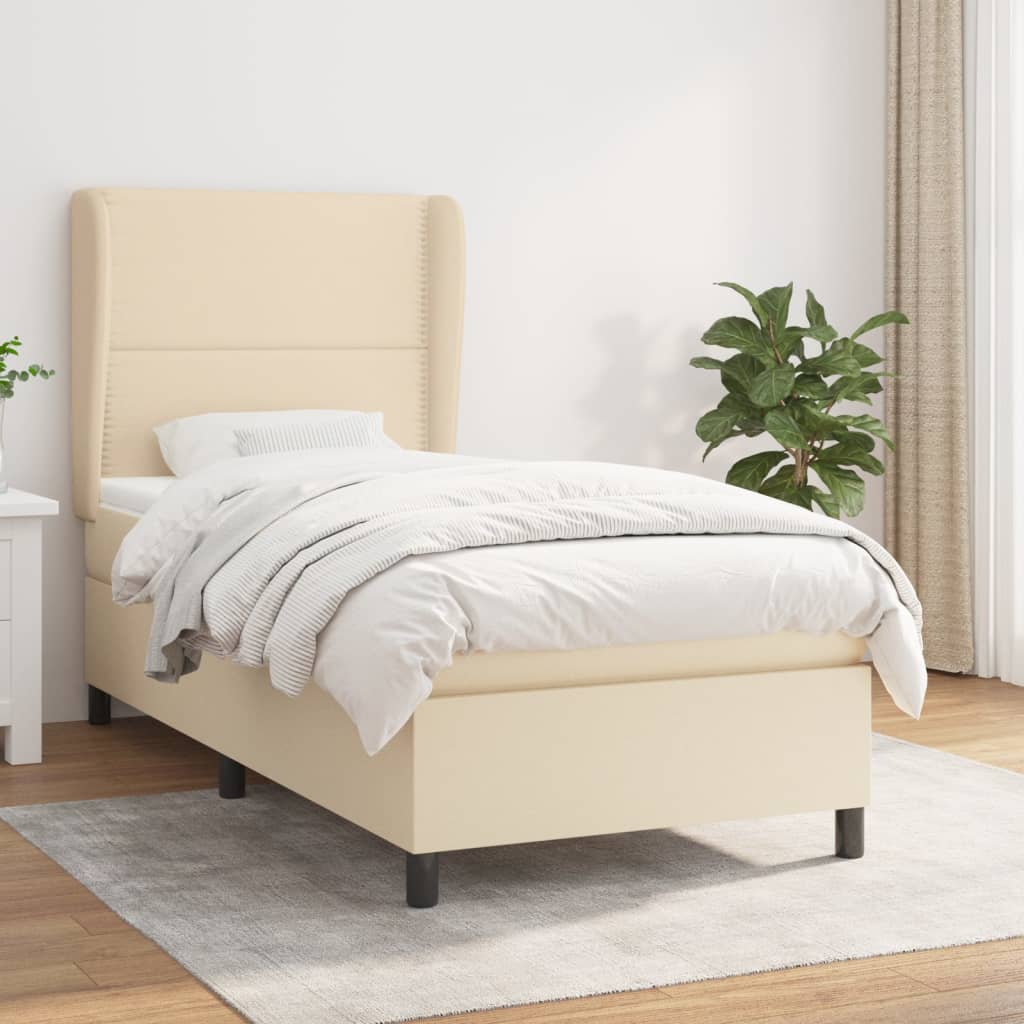 vidaXL Cama com molas/colchão 90x190 cm tecido cor creme