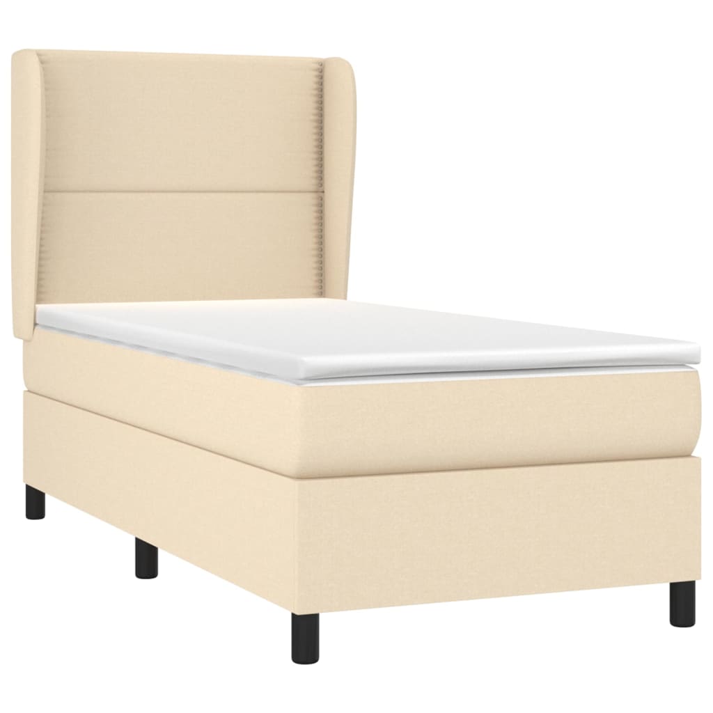 vidaXL Cama com molas/colchão 90x190 cm tecido cor creme