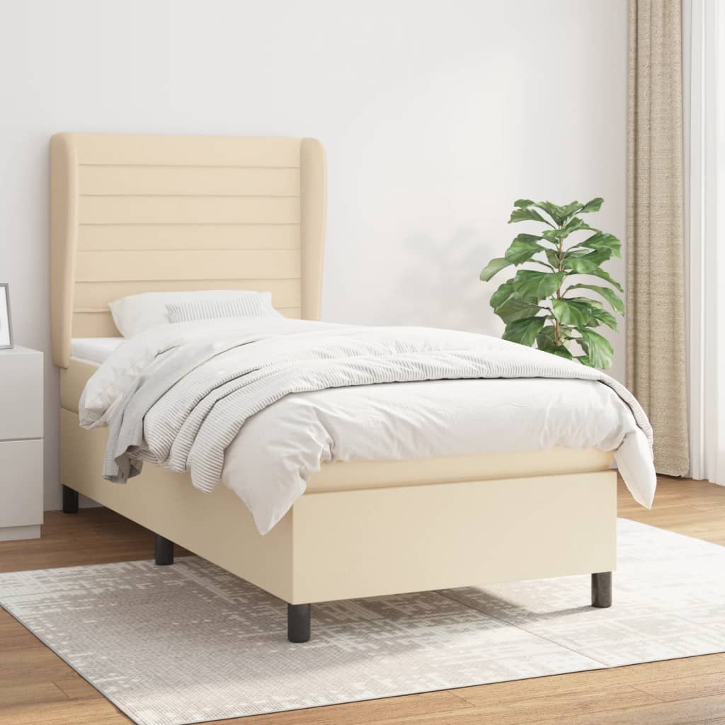 vidaXL Cama com molas/colchão 100x200 cm tecido cor creme