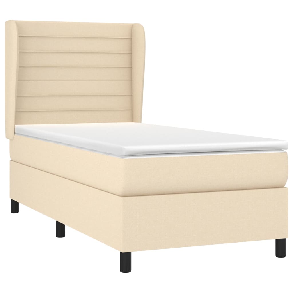 vidaXL Cama com molas/colchão 100x200 cm tecido cor creme