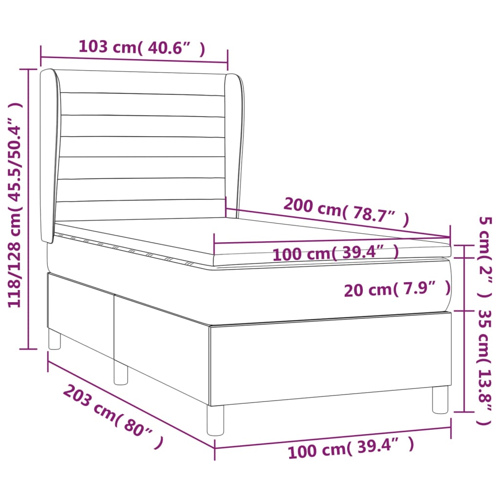 vidaXL Cama com molas/colchão 100x200 cm tecido cor creme