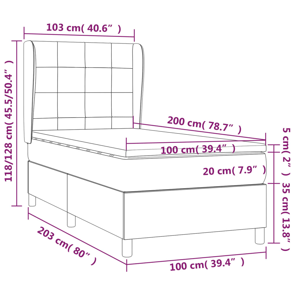 vidaXL Cama com molas/colchão 100x200 cm tecido preto