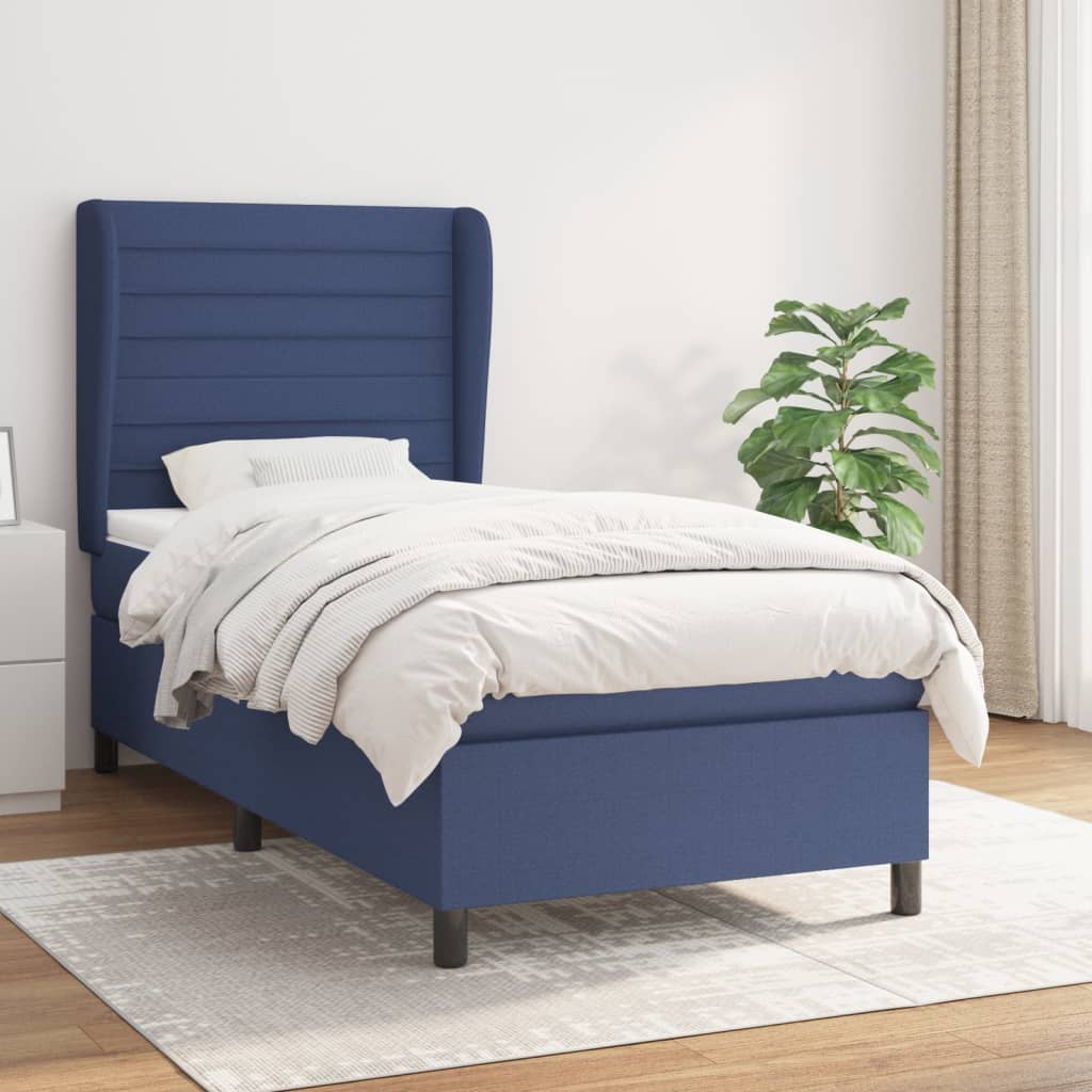 vidaXL Cama com molas/colchão 90x190 cm tecido azul