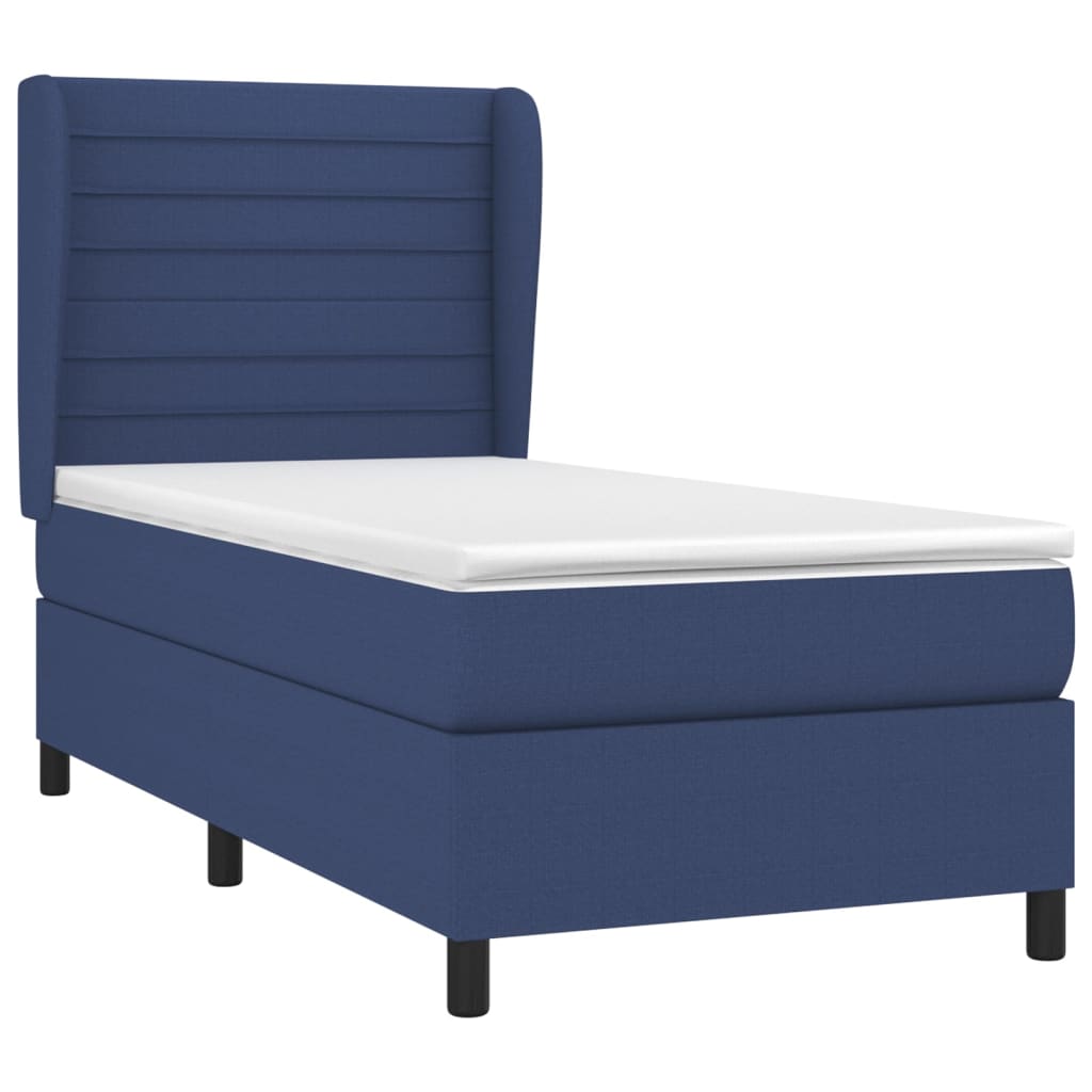 vidaXL Cama com molas/colchão 90x190 cm tecido azul