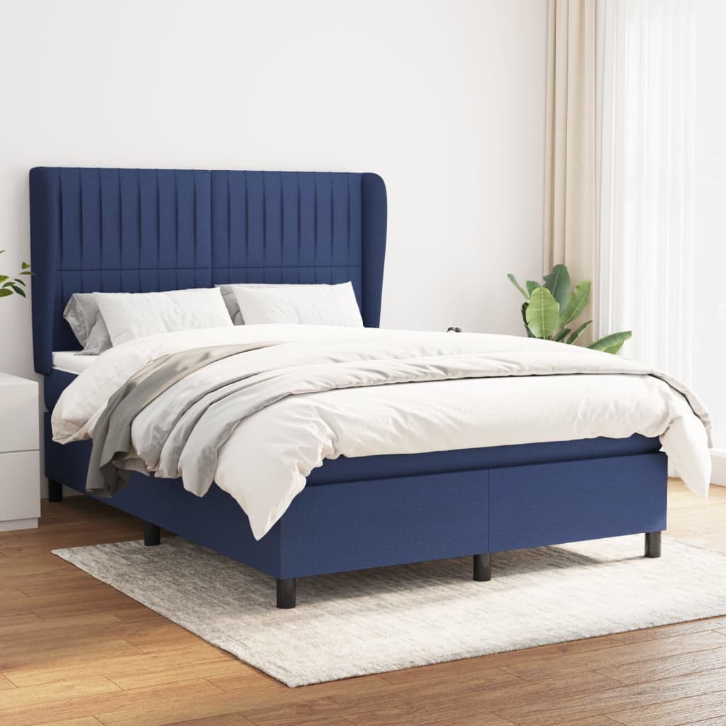 vidaXL Cama com molas/colchão 140x190 cm tecido azul