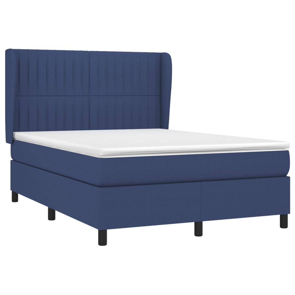 vidaXL Cama com molas/colchão 140x190 cm tecido azul