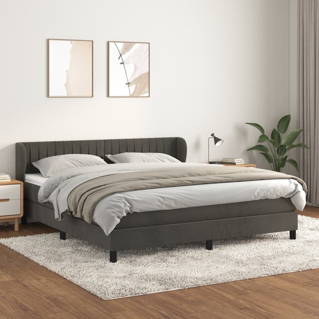 vidaXL Cama com molas/colchão 180x200 cm veludo cinzento-escuro