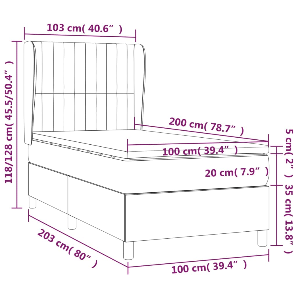 vidaXL Cama com molas/colchão 100x200 cm tecido cinza-escuro