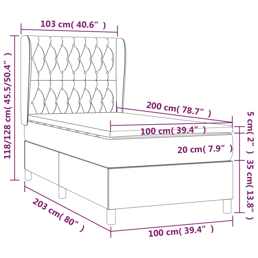 vidaXL Cama com molas/colchão 100x200 cm tecido cinza-escuro