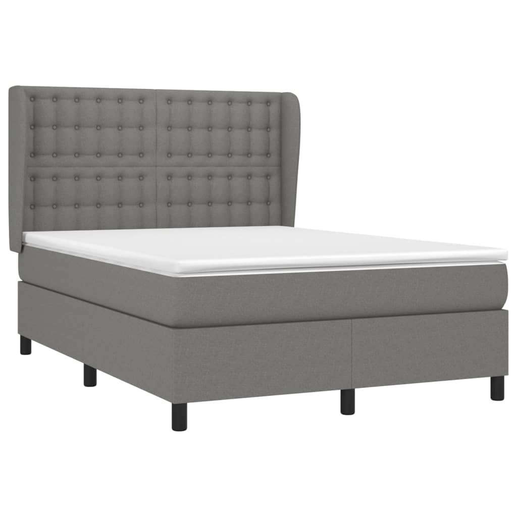 vidaXL Cama com molas/colchão 140x190 cm tecido cinzento-escuro