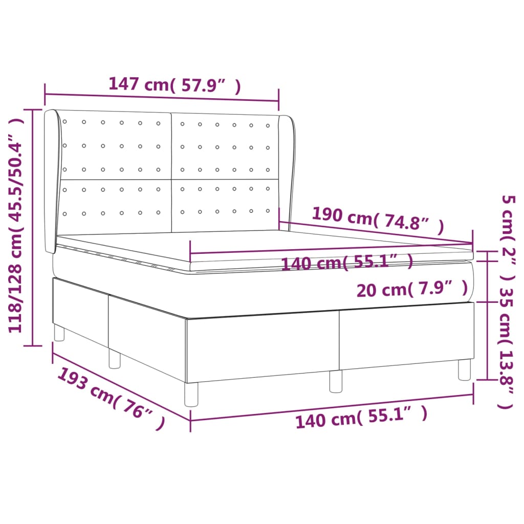 vidaXL Cama com molas/colchão 140x190 cm tecido cinzento-escuro