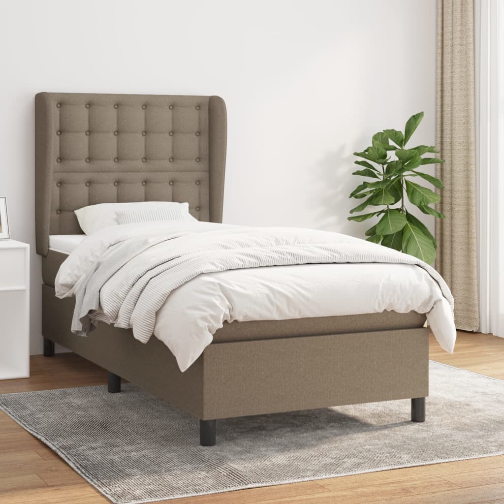 vidaXL Cama com molas/colchão 100x200 cm tecido cinza-acastanhado