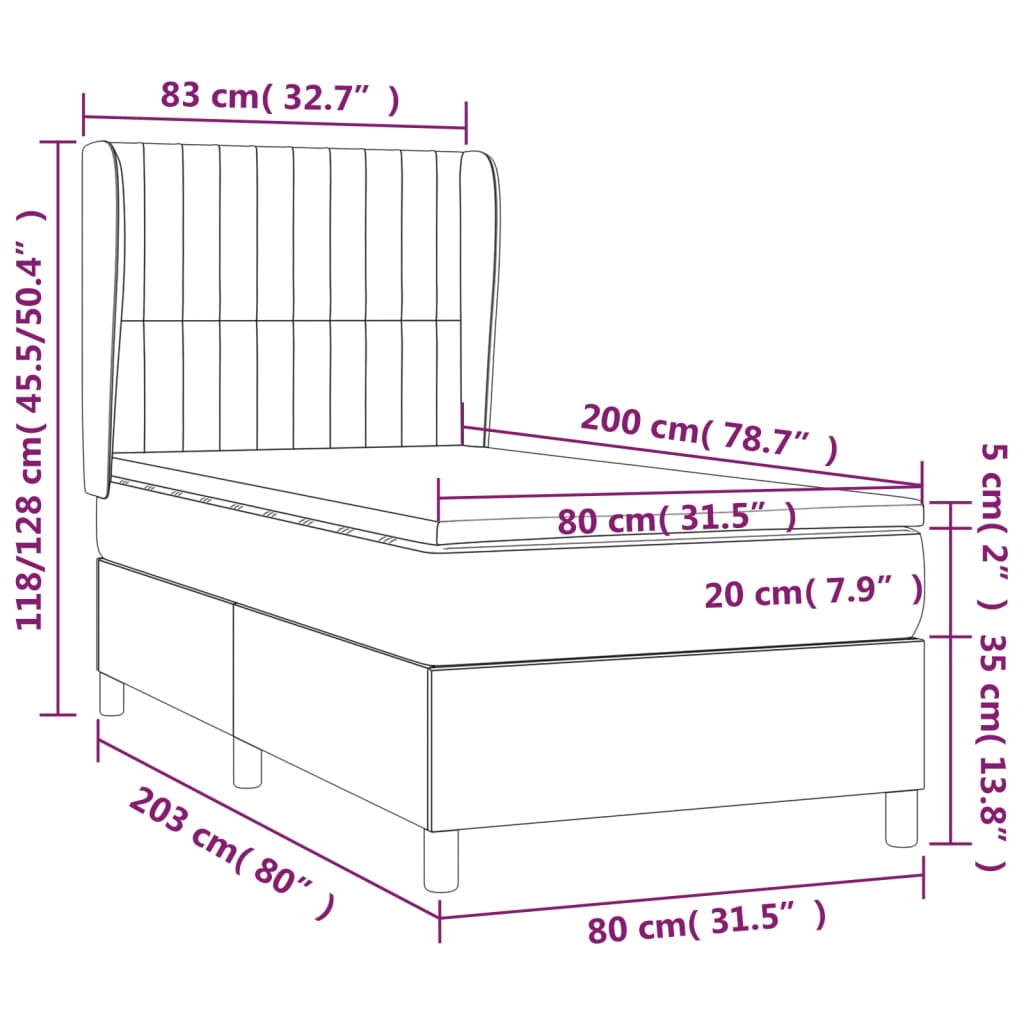 vidaXL Cama com molas/colchão 80x200 cm tecido cinzento-escuro