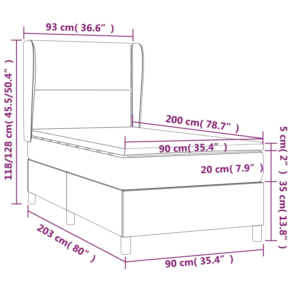 vidaXL Cama com molas/colchão 90x200 cm tecido cinza-claro