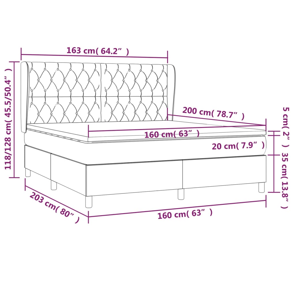 vidaXL Cama com molas/colchão 160x200 cm tecido cinzento-escuro