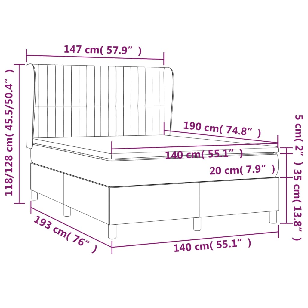 vidaXL Cama com molas/colchão 140x190 cm tecido castanho-acinzentado