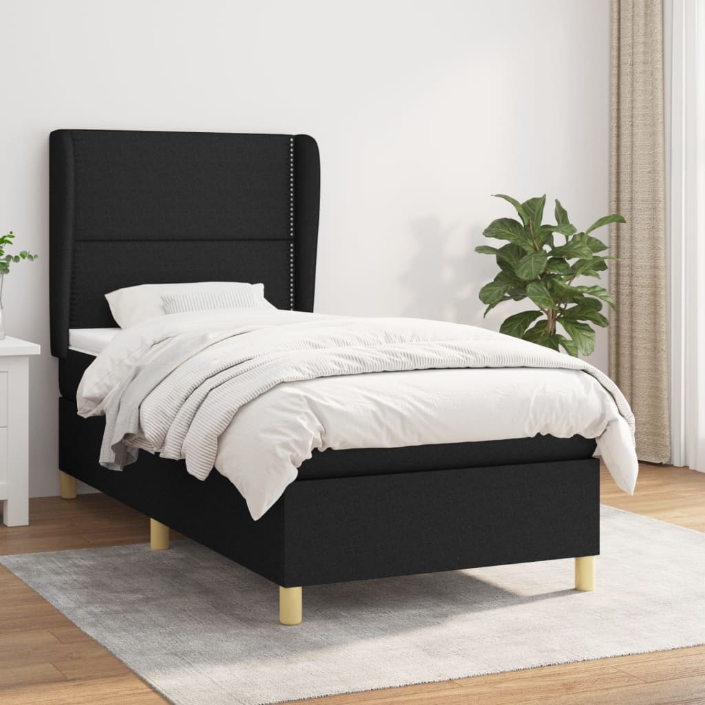 vidaXL Cama com molas/colchão 90x190 cm tecido preto