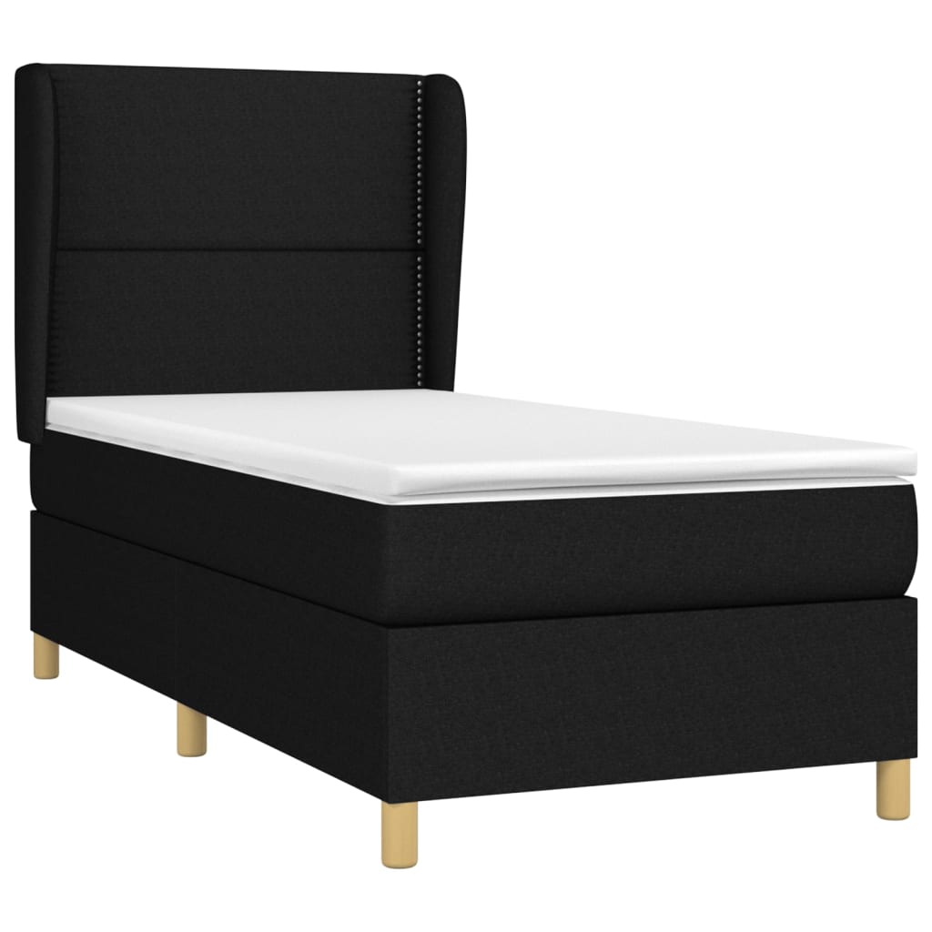 vidaXL Cama com molas/colchão 90x190 cm tecido preto