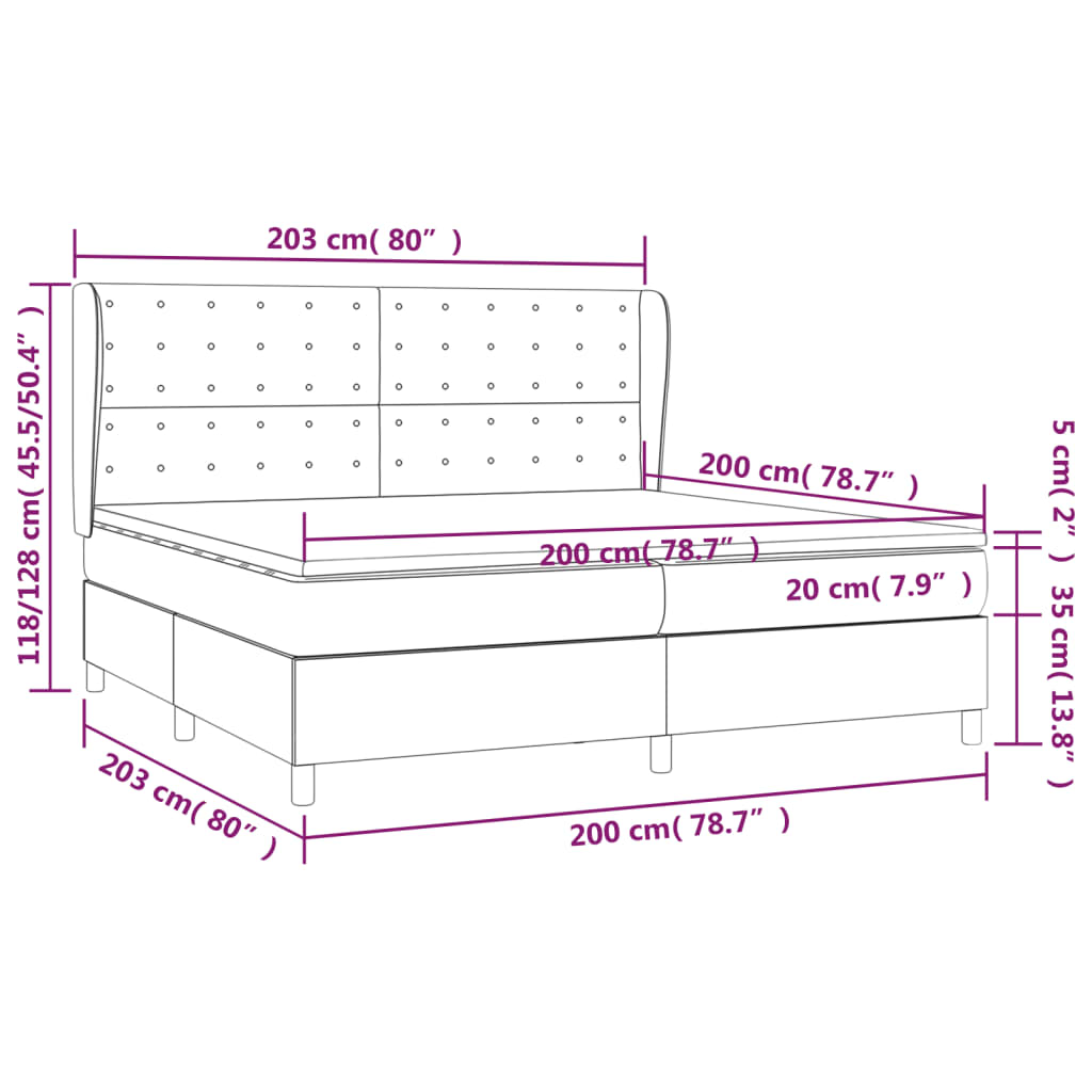 vidaXL Cama com molas/colchão 200x200 cm tecido castanho-escuro