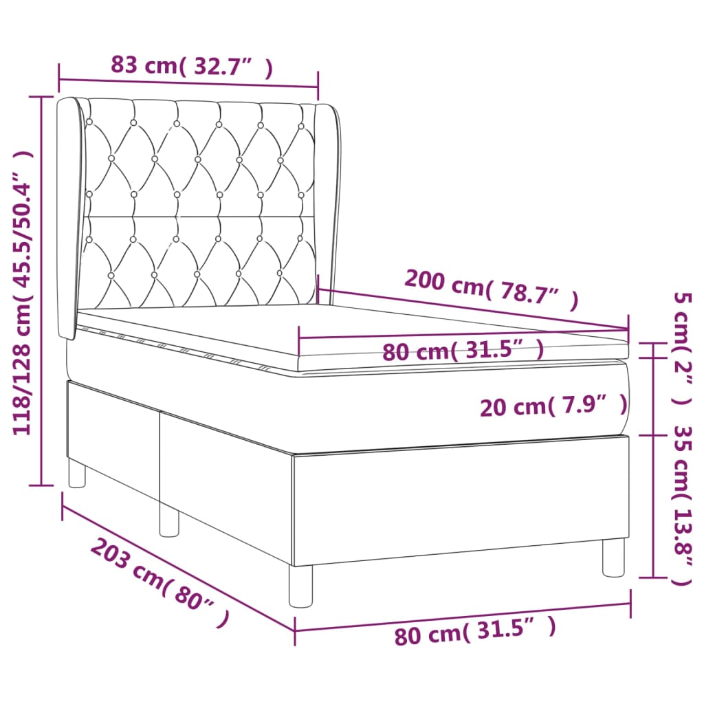 vidaXL Cama com molas/colchão 80x200 cm tecido castanho-escuro