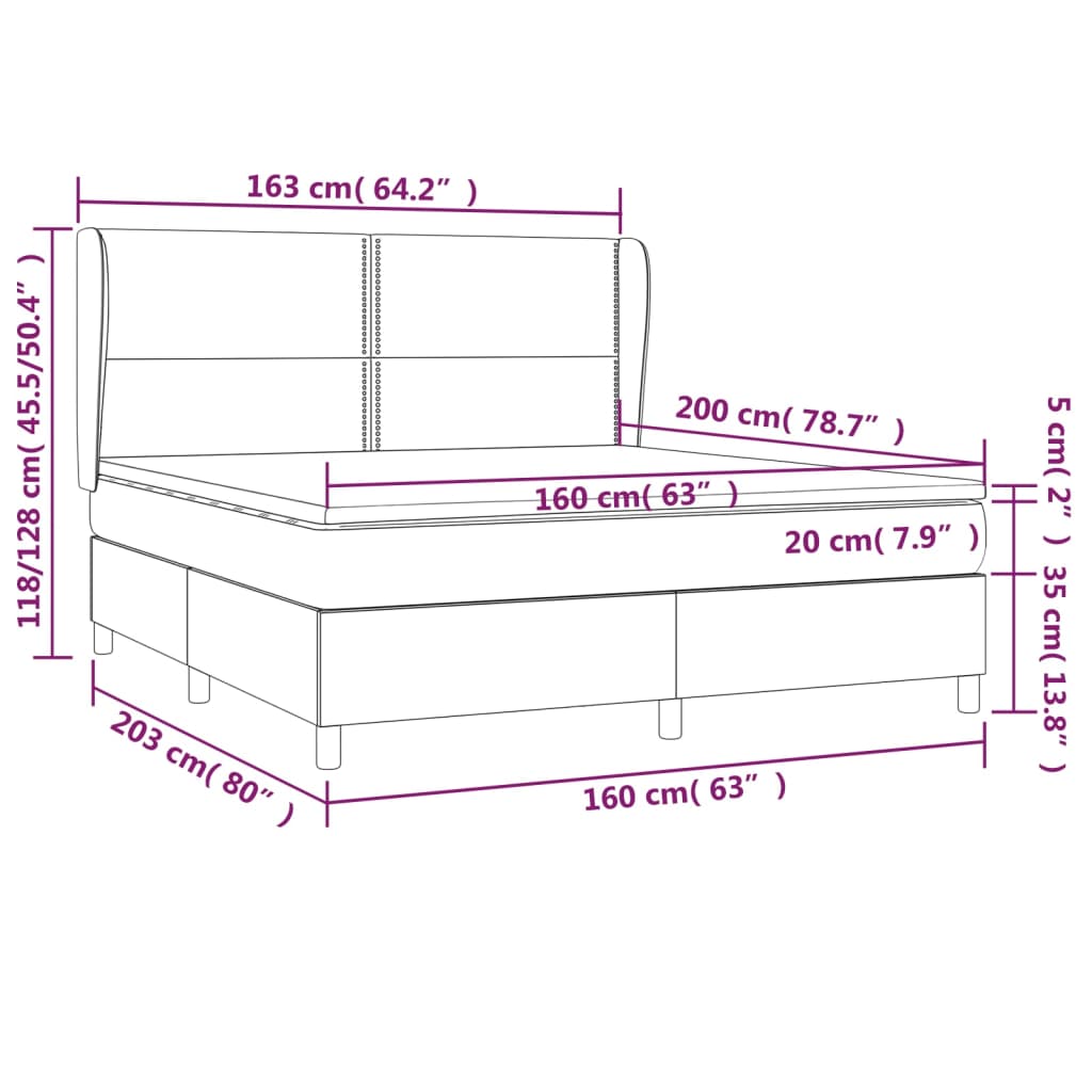 vidaXL Cama com molas/colchão 160x200 cm tecido cor creme