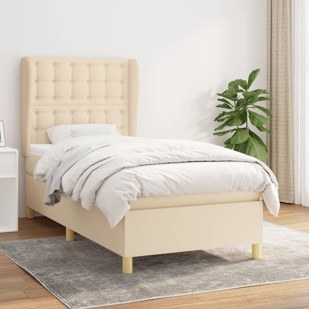 vidaXL Cama com molas/colchão 100x200 cm tecido cor creme