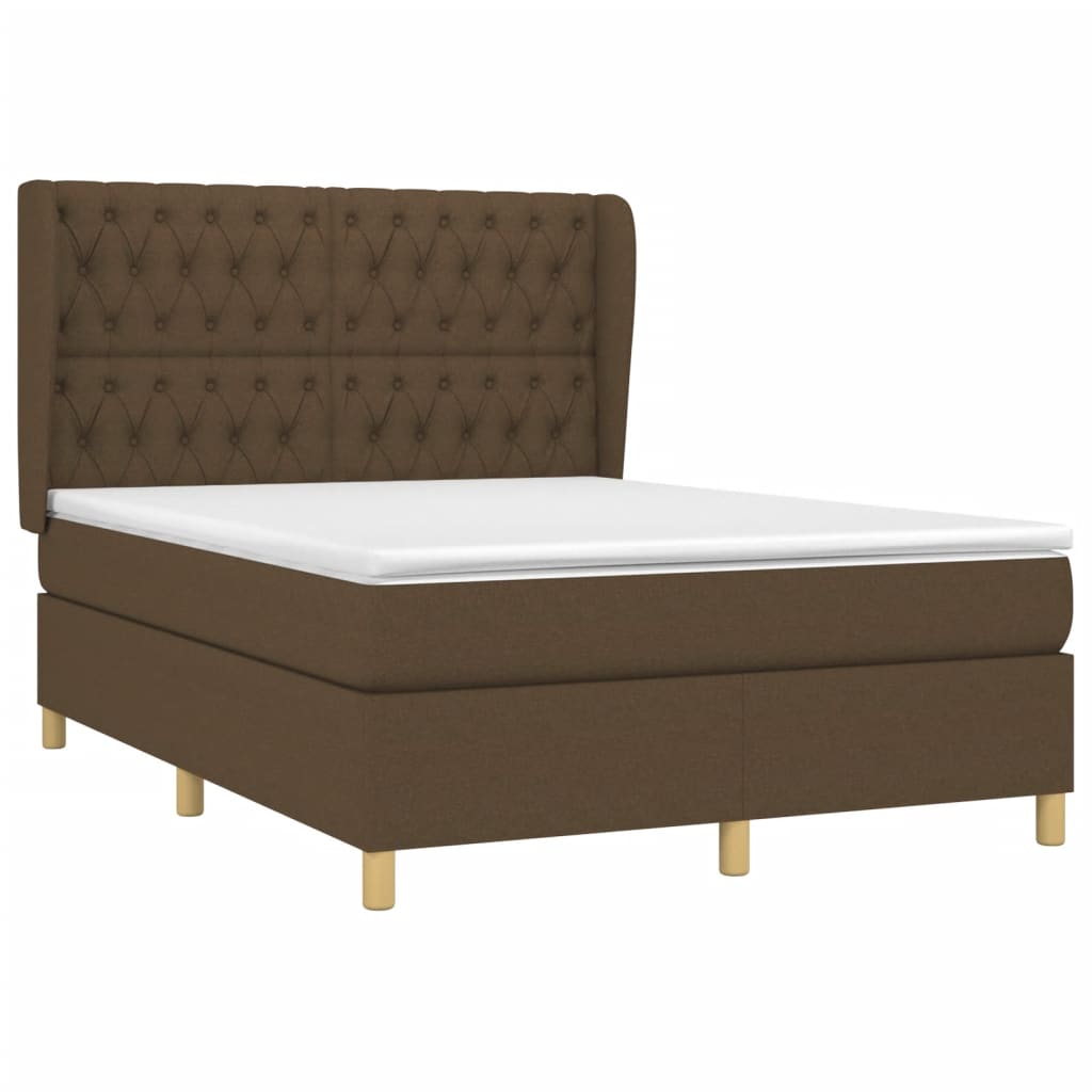 vidaXL Cama com molas/colchão 140x190 cm tecido castanho-escuro