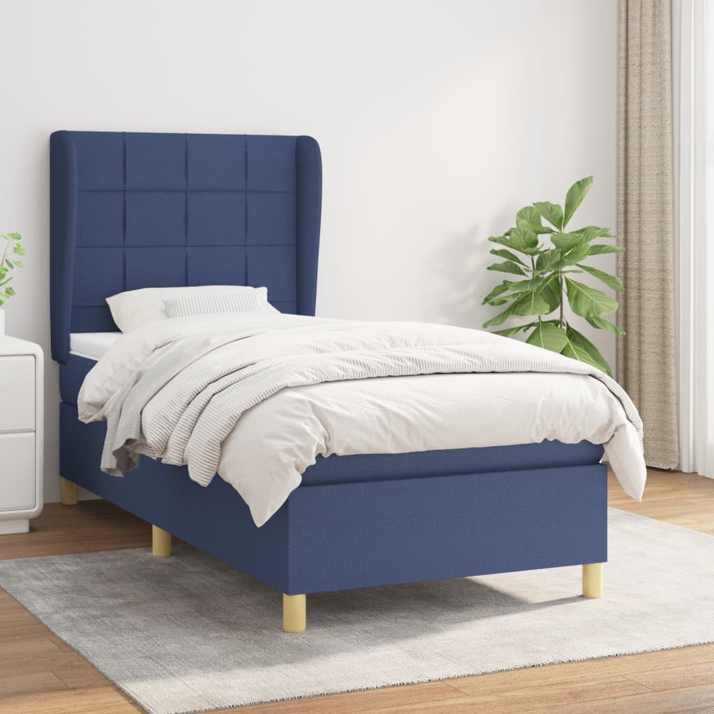 vidaXL Cama com molas/colchão 90x190 cm tecido azul