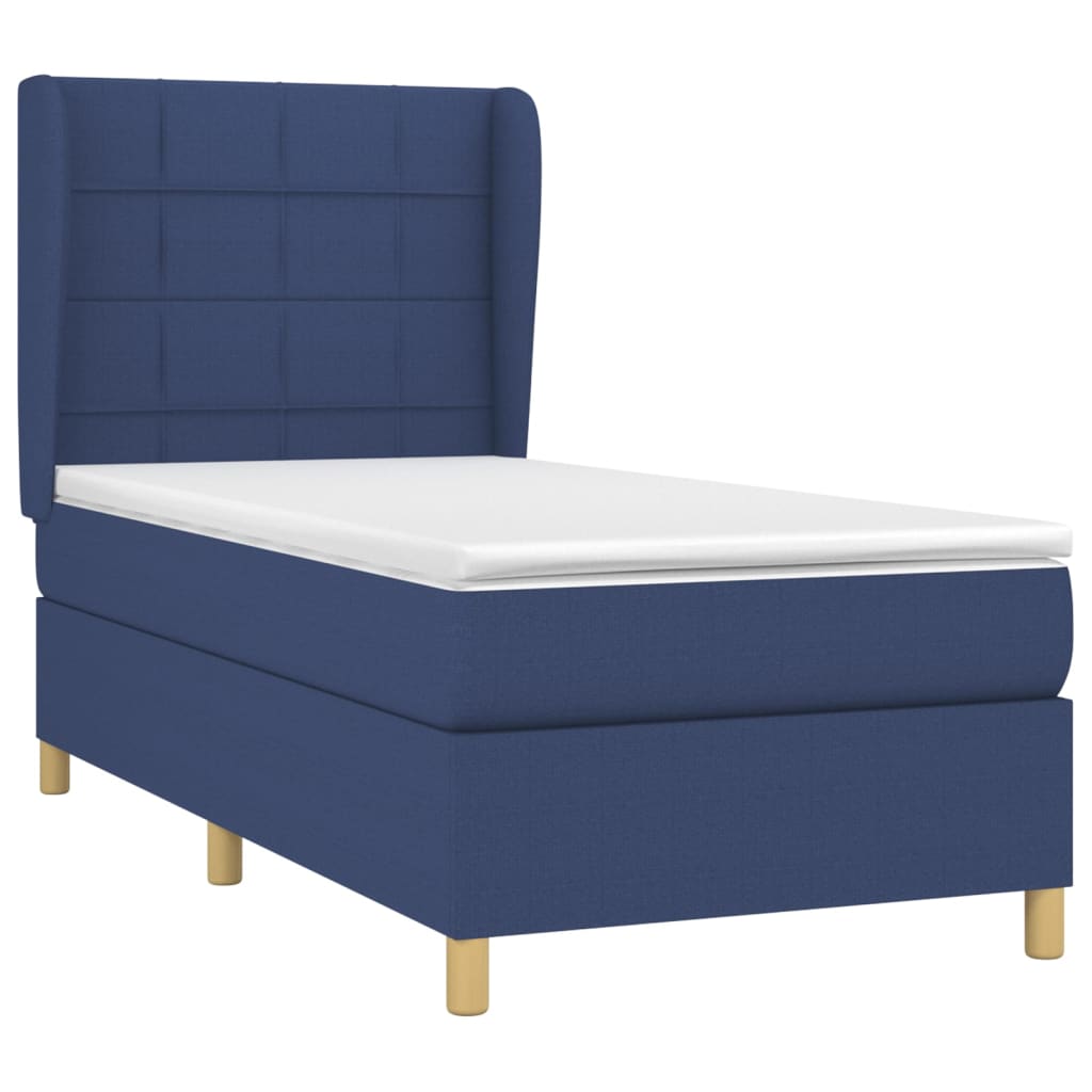 vidaXL Cama com molas/colchão 90x190 cm tecido azul