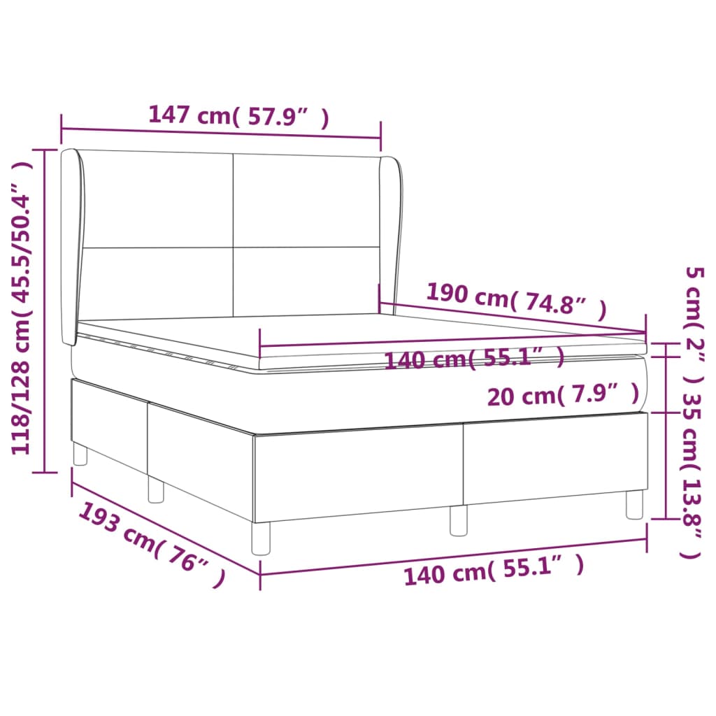 vidaXL Cama com molas/colchão 140x190 cm tecido cor creme