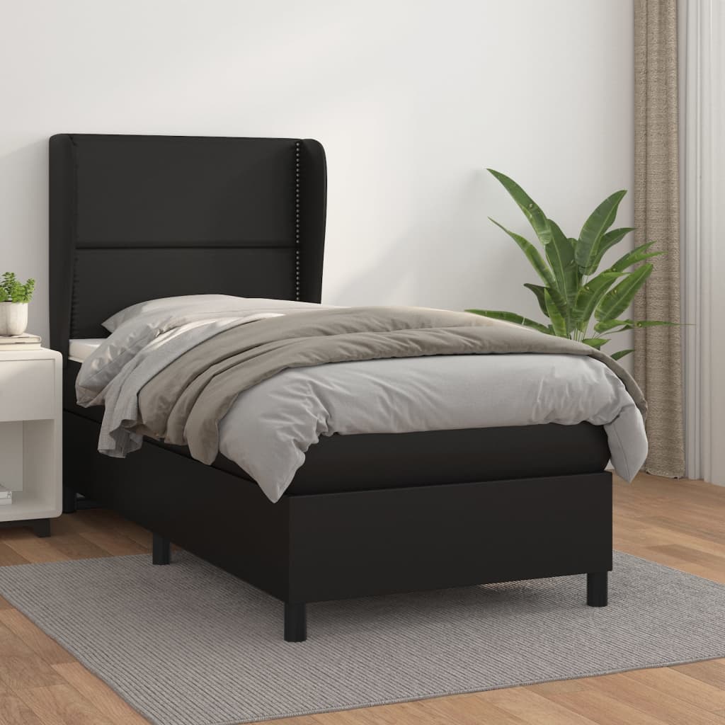 vidaXL Cama com molas/colchão 80x200 cm couro artificial preto