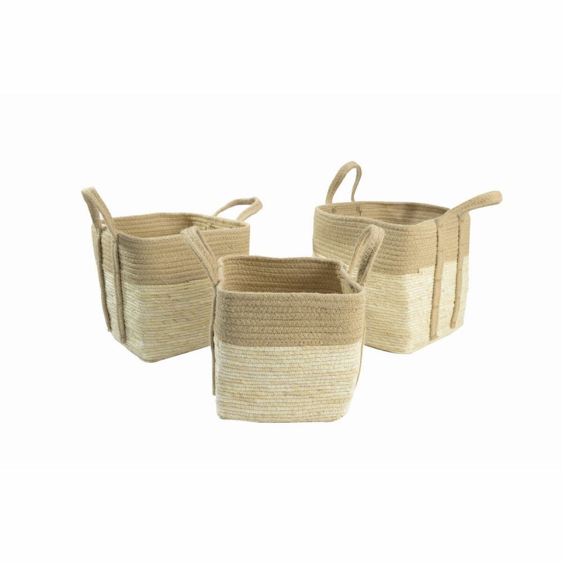 Conjunto de Cestas DKD Home Decor Jute Fibra Cottage (3 pcs) (35 x 35 x 35 cm)