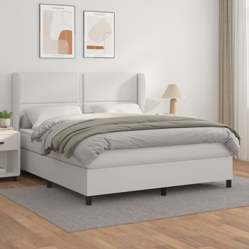 vidaXL Cama com molas/colchão 160x200 cm couro artificial branco