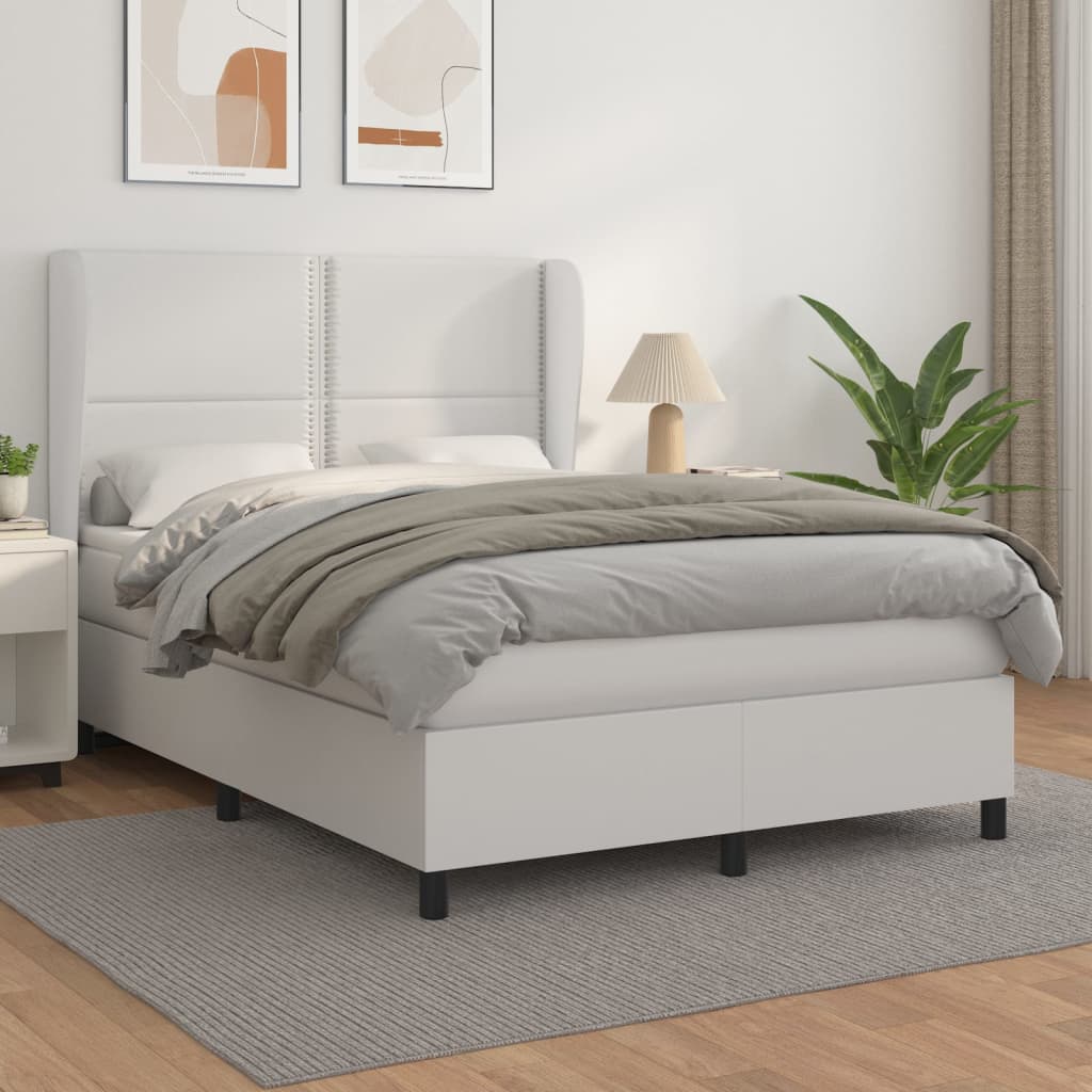 vidaXL Cama com molas/colchão 140x190 cm couro artificial branco