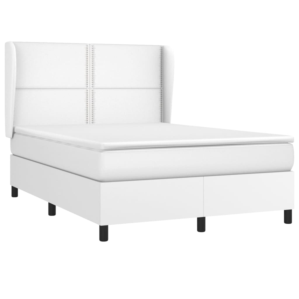 vidaXL Cama com molas/colchão 140x190 cm couro artificial branco