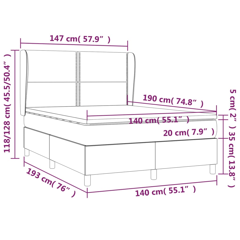 vidaXL Cama com molas/colchão 140x190 cm couro artificial branco