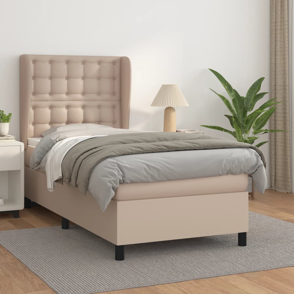 vidaXL Cama com molas/colchão 90x190 cm couro artificial cappuccino