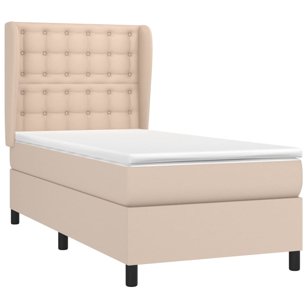 vidaXL Cama com molas/colchão 90x190 cm couro artificial cappuccino