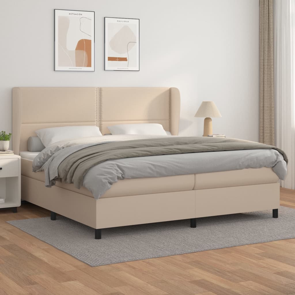 vidaXL Cama com molas/colchão 200x200 cm couro artificial cappuccino