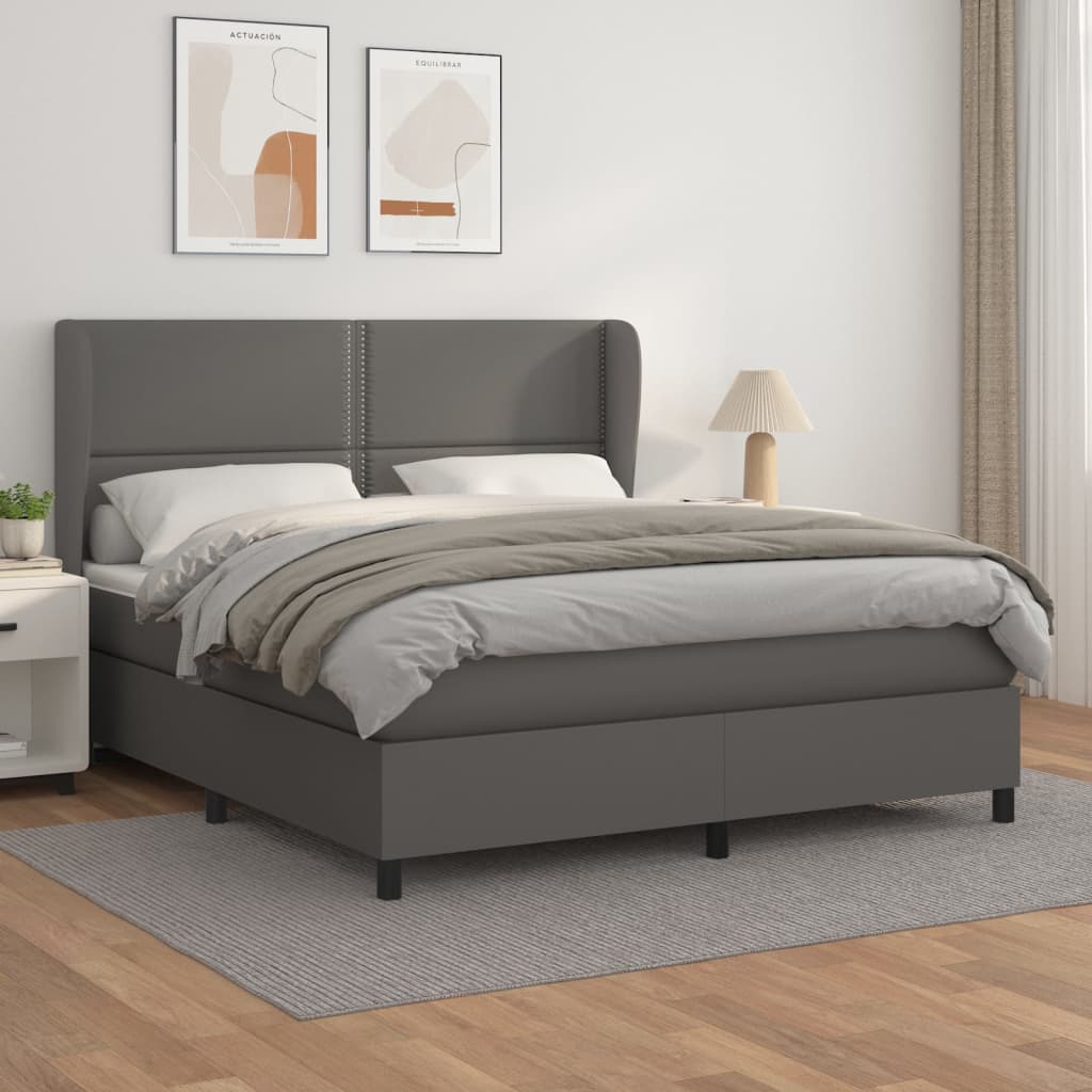 vidaXL Cama com molas/colchão 180x200 cm couro artificial cinza