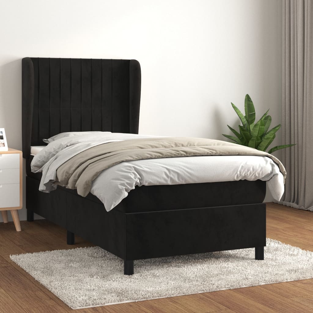 vidaXL Cama com molas/colchão 90x200 cm veludo preto