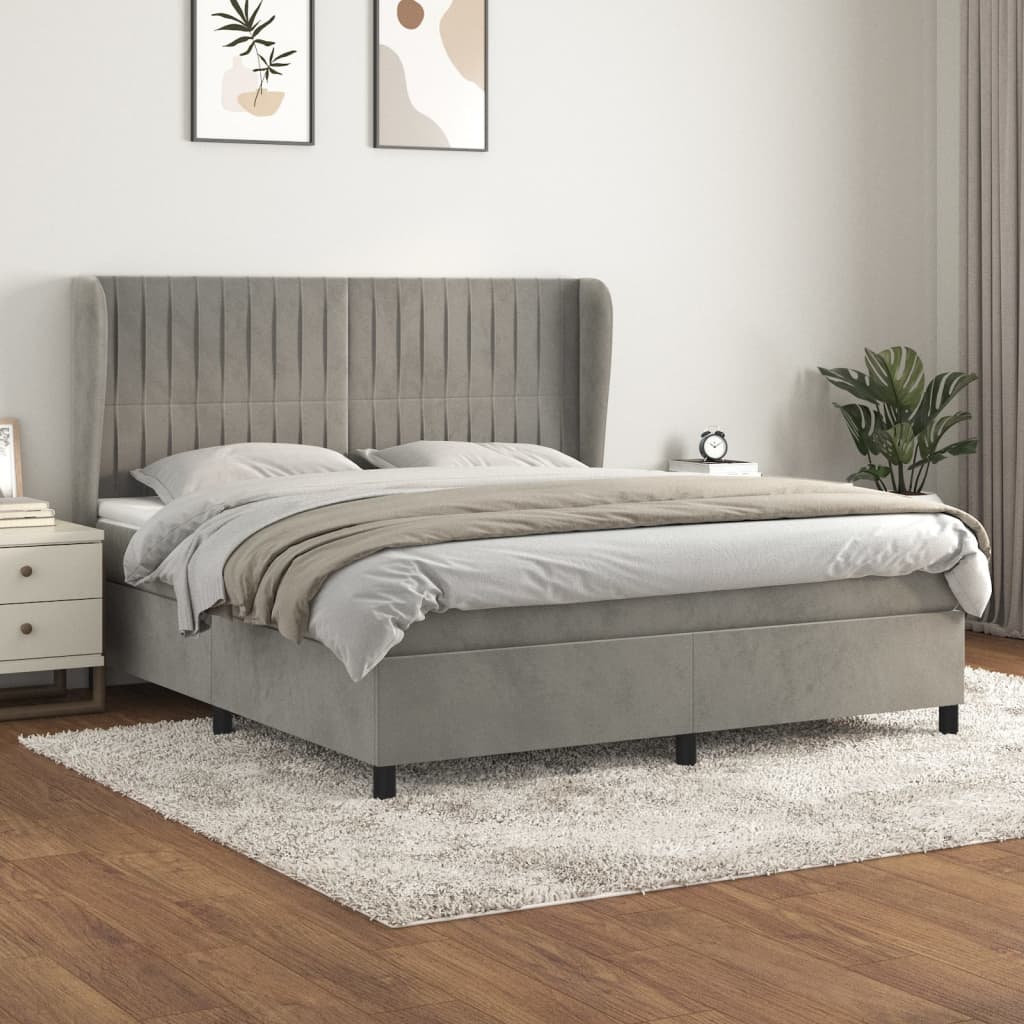 vidaXL Cama com molas/colchão 180x200 cm veludo cinzento-claro