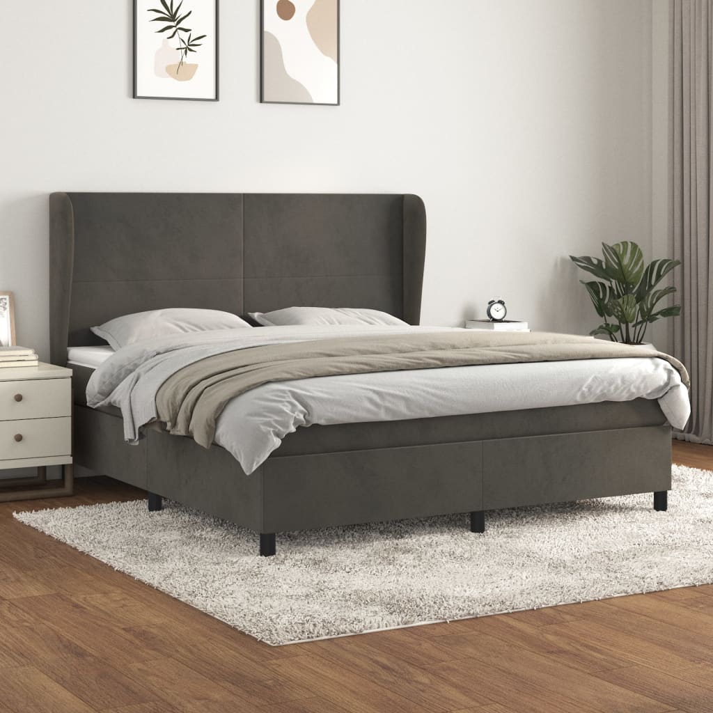 vidaXL Cama com molas/colchão 180x200 cm veludo cinzento-escuro