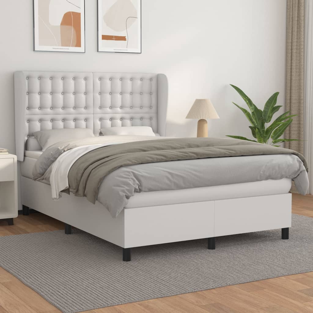 vidaXL Cama com molas/colchão 140x200 cm couro artificial branco